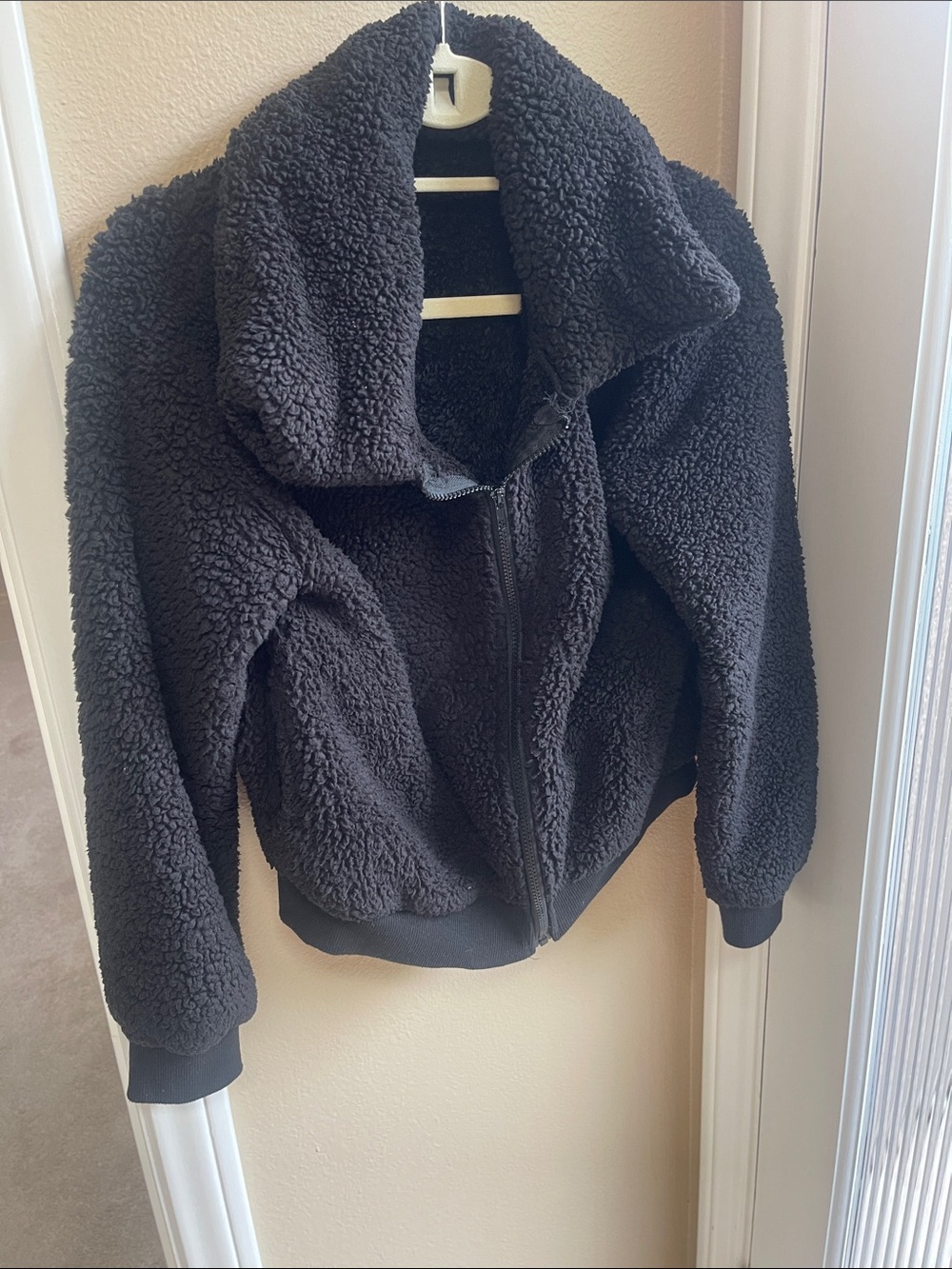 Women's Black Teddy Sherpa Jacket with Zip Closure